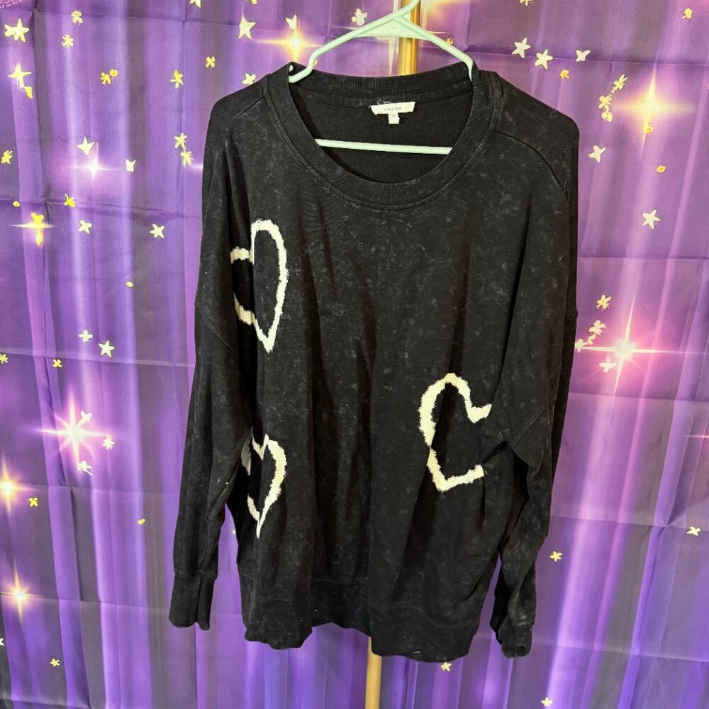 Maurices - Sweatshirt with Cream Heart Designs - Black - 1X -